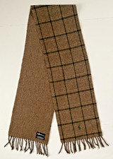 Polo Ralph Lauren Scarf 2-Face Wool Blend Brown Green Plaid Herringbone Italy