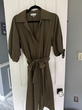 Calvin Klein Olive Green Belted Dress with Pockets Size 6 NWT