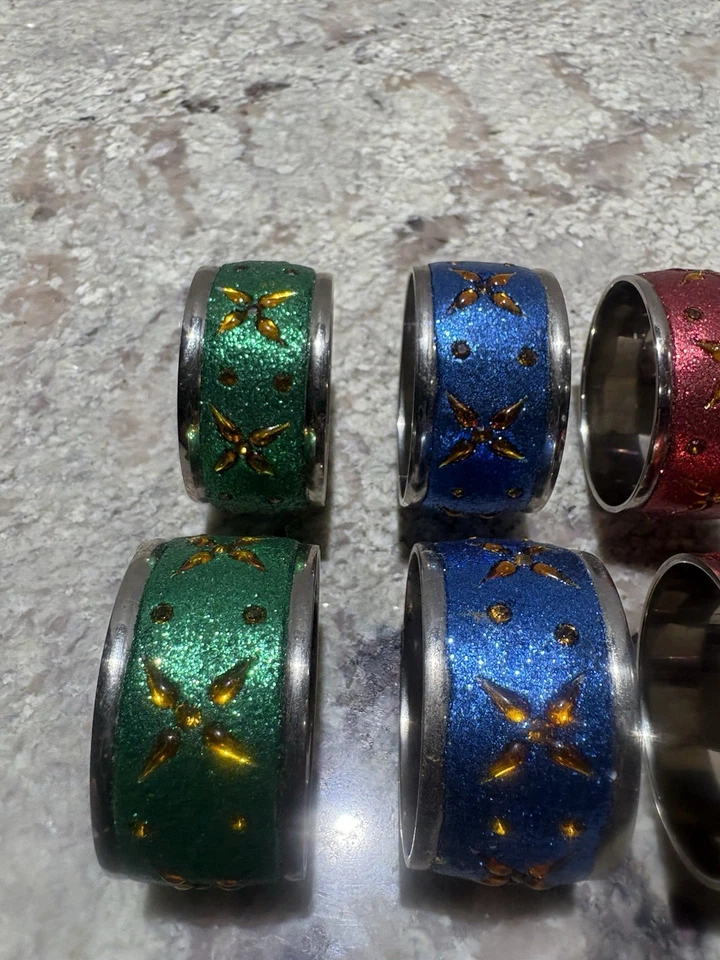 Servilleteros de metal ornamentado vintage - Juego de 8, decoración de mesa de acero inoxidable Foto 3 de 4