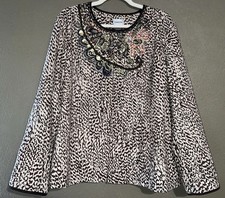 CHICO S Brown Leopard Floral Sequin Lightweight Jacket Women s 3