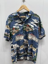 Paradise Found Shirt Blue Hawaiian Catalina Island Museum Print M USA Made