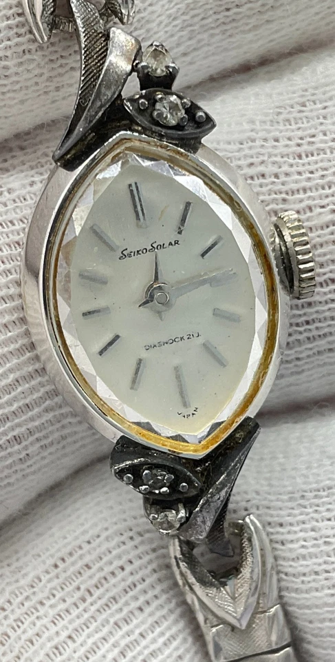Reloj De Colección Seiko Solar Diashock 10-7760 WGF Para Mujer Cuerda Manual 21 Joyas ~ Funciona Foto 4 de 4