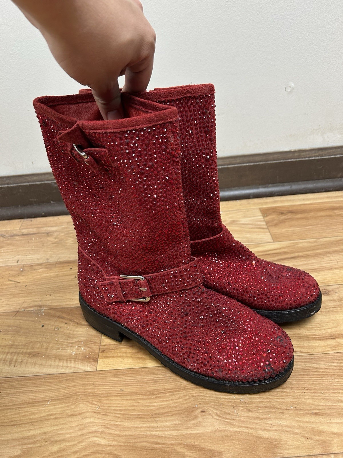 ZiGiny Black Label Ruby Red Suede Bedazzled Boots… - image 1