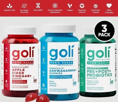 Goli Zero Sugar 2026 Trio   3 Flavors, 3 x 60 Gummies
