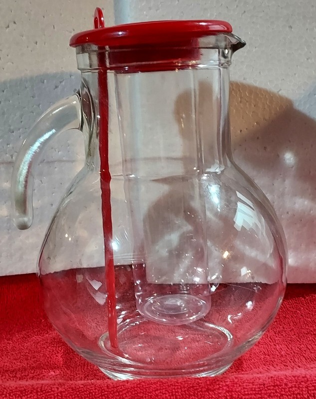 Crate & Barrel Glass Pitcher with Ice Insert, Made in Italy,