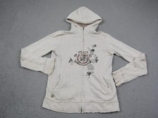 Vintage Element Hoodie Womens Medium Creme Sherpa Fleece Distressed Full Zip Y2K