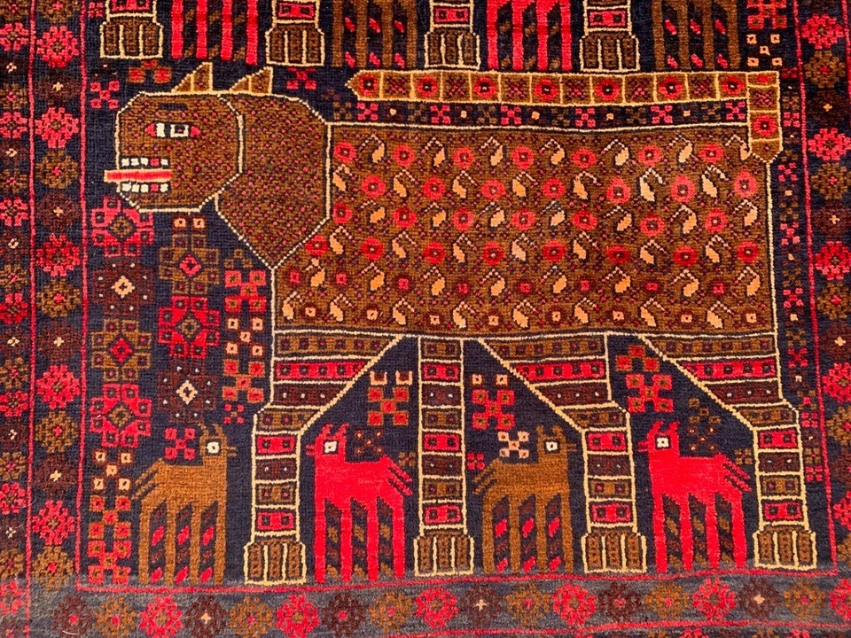 Alfombra tradicional vintage afgana hecha a mano de 3x6 pies para sala de estar Foto 3 de 4