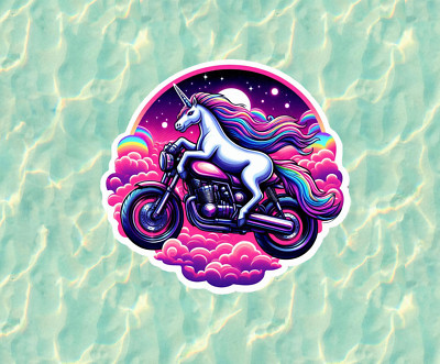 Flying Unicorn riding motorcycle - waterproof vinyl sticker decal- several sizes