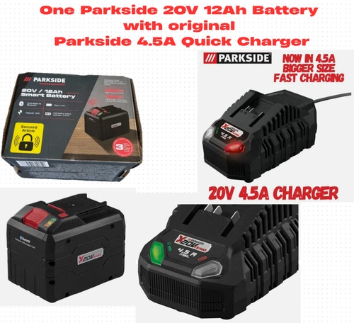 Parkside Performance Batterie Intelligente 20V 12Ah pour X 20 Appareils + Chargeur Rapide 4,5A