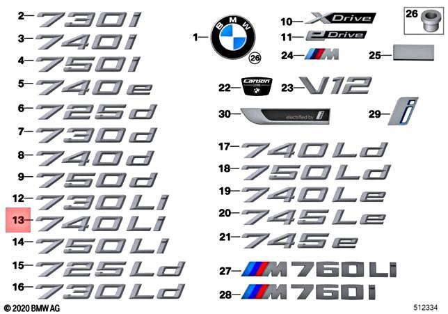 Genuine BMW G12 740Li 740LiX Sedan Lettering 51147376823 | eBay