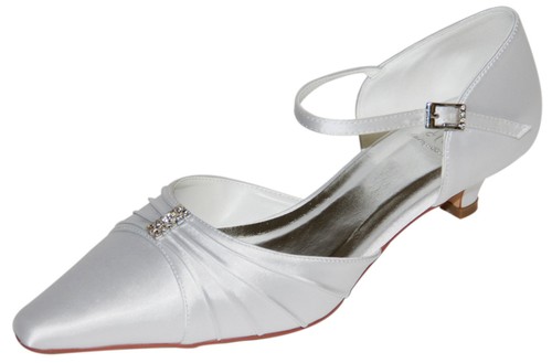 HBH Satin Brautschuhe Pumps,innen ausgepolstert,Strass Lederriemchen,Weiß/Ivory - Bild 2 von 12