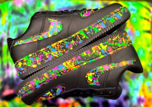 Nike Custom Air Force 1 "Rainbow Tie Dye Splatter" Black Shoes Mens Womens Kids - Picture 3 of 22