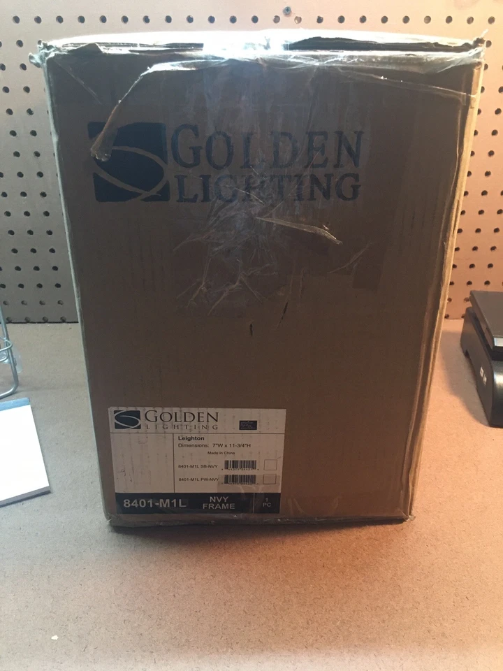 Golden Lighting 8401-M1L Leighton Mini Pendant Light, Pewter With Navy Frame - Image 3 of 4