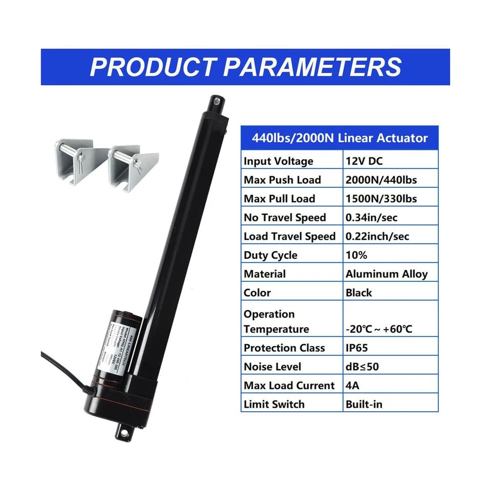 40 inch 1000mm 440lbs 12V Electric Linear Actuator 2000N 40" High Speed 0.3"/... - Image 3 of 4