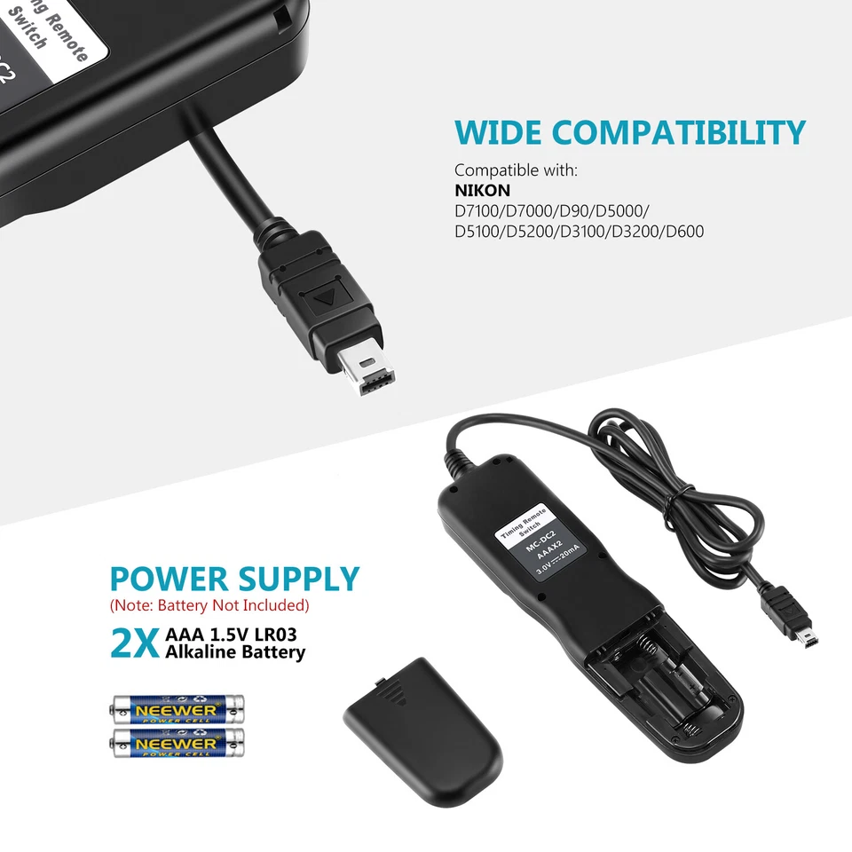 Neewer Digital Timer Remote (Replace MC-DC2) for Nikon D90 D5000 D5200 D7100 D4 - Image 3 of 4