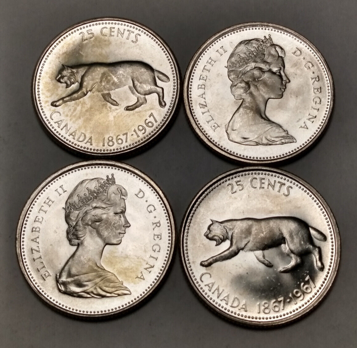 1x UNC 1867-1967 Canada Lynx Quarter - BU Canadian Silver