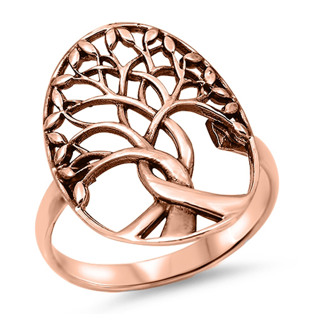 Life　TORSADE RING　#18　silver 925 Oxidized Rose Gold Plated Tree of Life Ring .925 Sterling