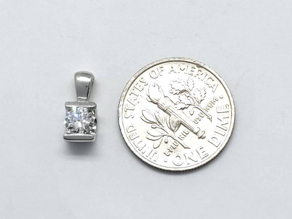 Diamond Solitaire Pendant 18K Solid White Gold (A… - image 4