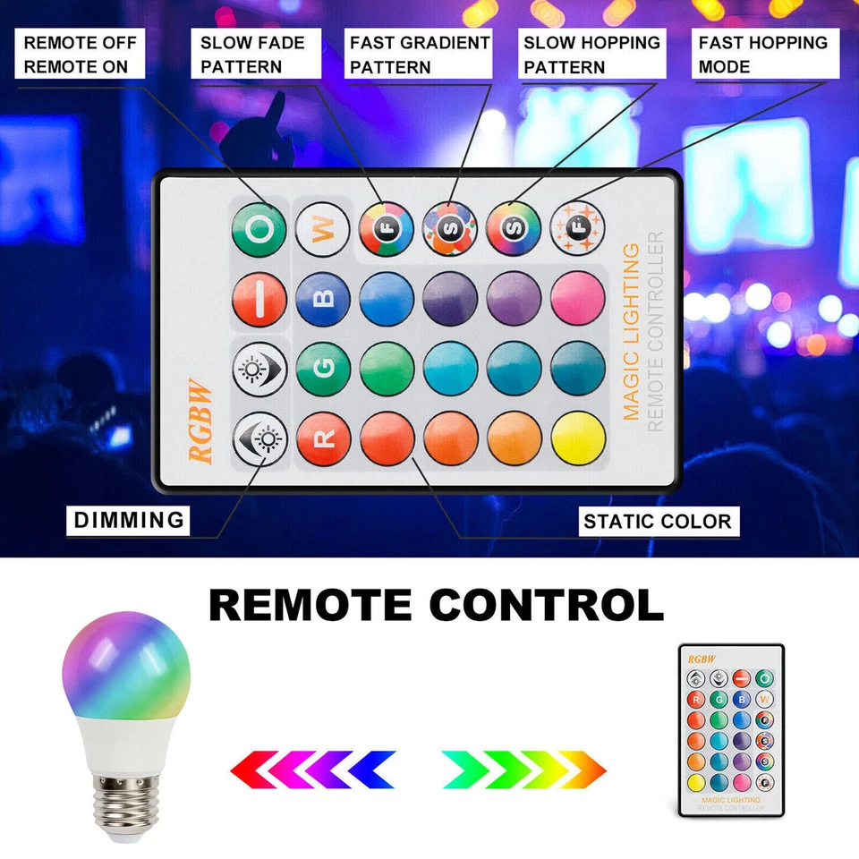 16 Color Changing Magic Light E27 RGB LED Lamp Bulb with Wireless Remote Control - Image 4 of 4
