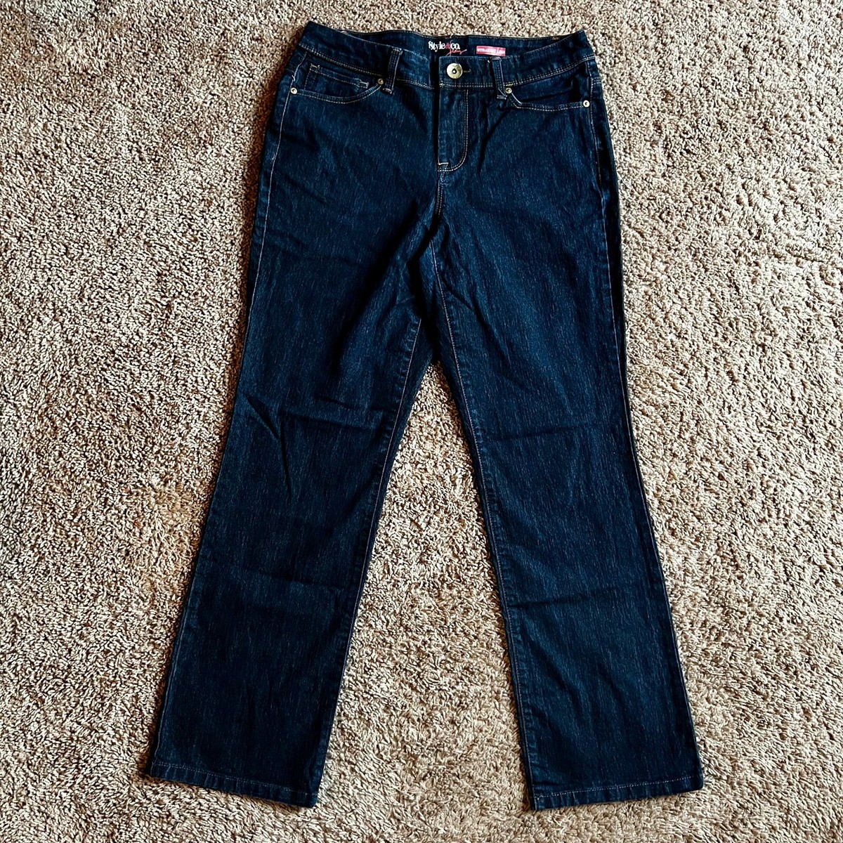 Style Co Jeans Womens Straight Leg Mid Rise Dark Blue Short