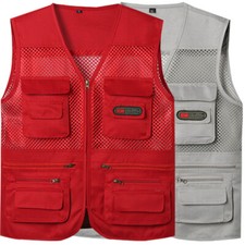 Multi Pockets Men's Cargo Waistcoat Mesh Vest Gilet Fishing Outdoor Work Casual