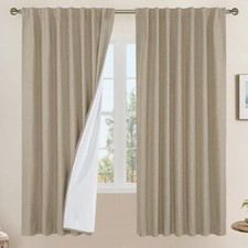 100 Blackout Linen Curtains 63 Inches Long, 60"W x 63"L Pack of 2 Taupe
