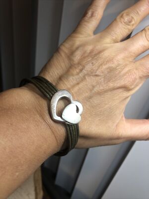 Oclaf Zamak Metal Heart lock Leather Green Mustard Leather