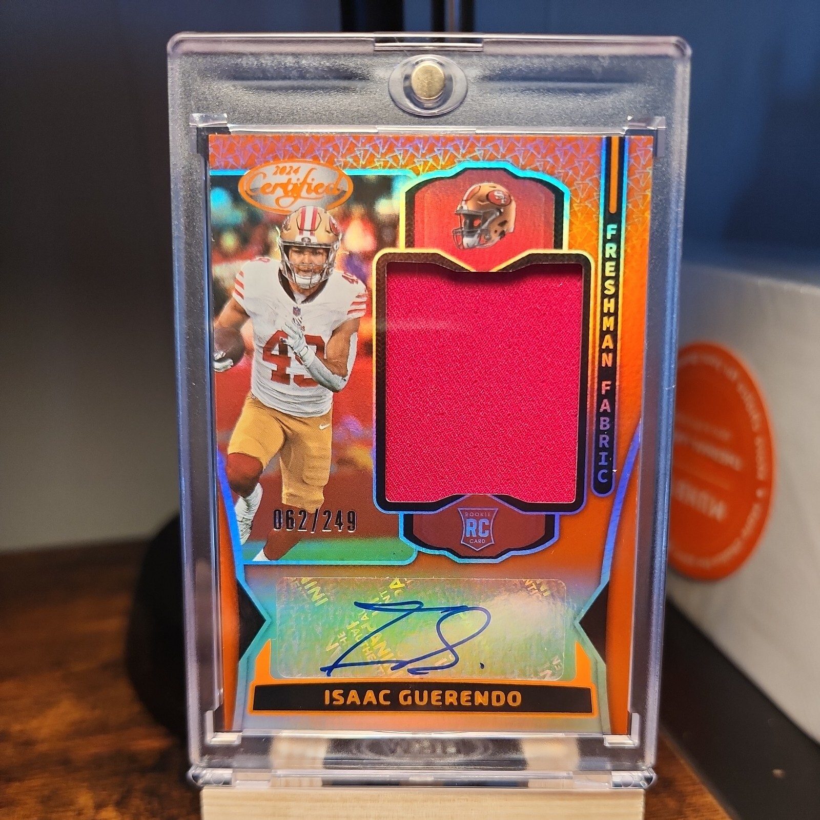 CLEAN! 2024 Panini Certified Isaac Guerendo Freshman Fabrics Orange RC Auto /249