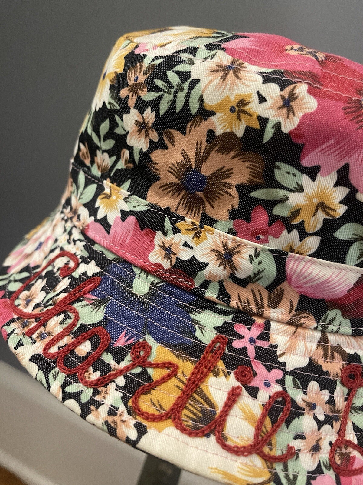 Custom Patchwork Bucket Hat w/Chain-stitching - image 2