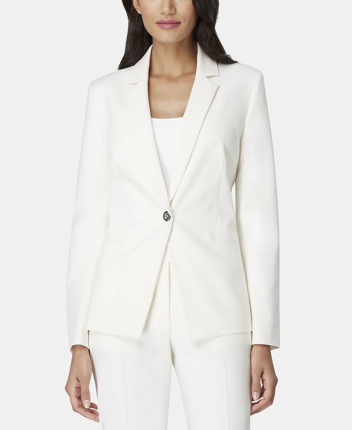 Tahari ASL One-Button Notch-Collar Jacket Chalk White Size 6