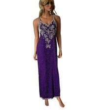 Vtg Evening Purple Sequin Long Maxi Column Gown Dress Sz M Beaded Boutique