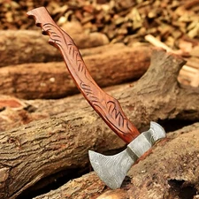 Custom Handmade Forged Damascus Steel Axe Hatchet Tomahawk Viking’s Wood Handle