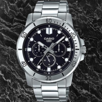 Casio MTP-VD300D-1E Men's Black Dial Analog Watch Steel Band New