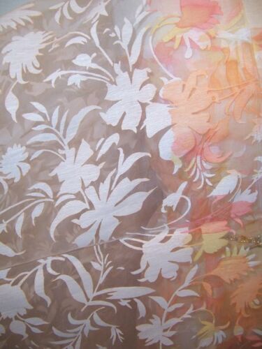 DESIGNER FABRIC DIVINE PEACH DEVORE ORGANZA HAND PAINTED IN CORAL SHADES 2YDS - Picture 2 of 6