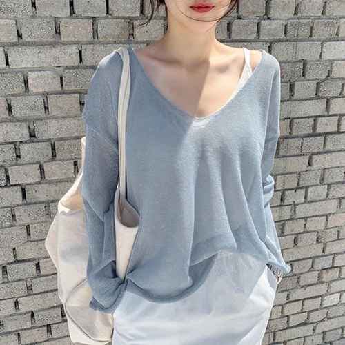 Thin Long Sleeve V-Neck Beach Blouse Loose Top Korean Fashion Wear For Women NEW - Bild 1 von 9