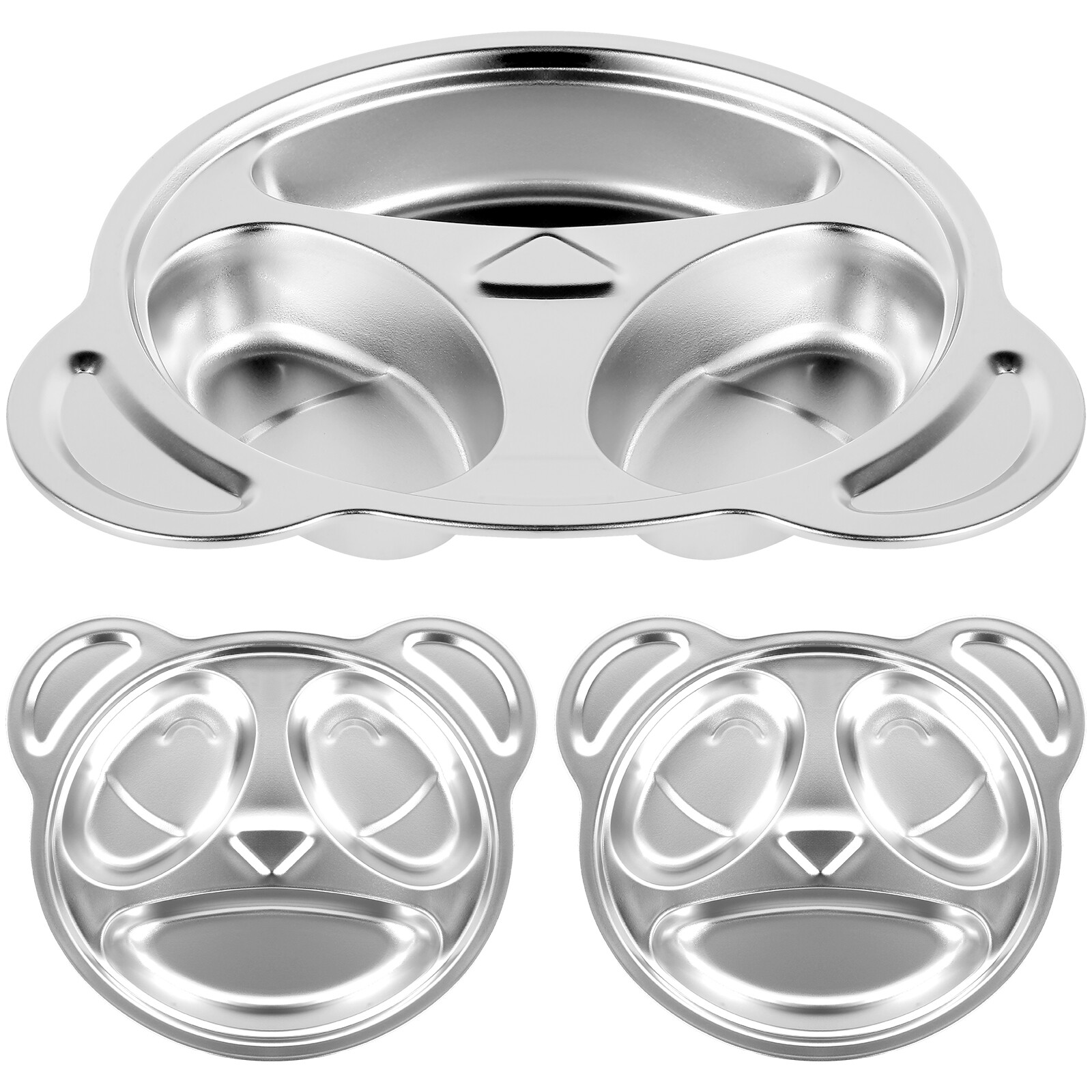 3Pcs Panda-Shaped Stainless Steel Divided Plates for Kids Dinners