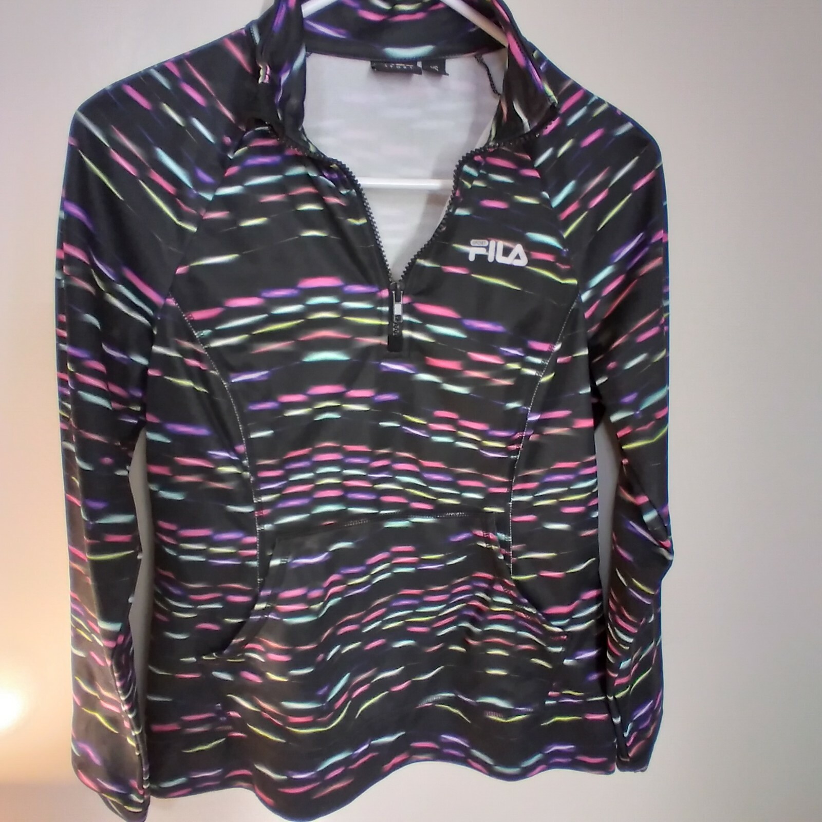 Pullover donna Fila Sport arcobaleno colorato collo alto quarto zip giacca tasca