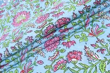Cotton Floral Hand Block Print Fabric by the yard, Indian Blockprint