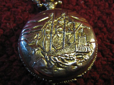 Impress Pocket Watch With Embossed Tall Ship