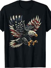 Patriotic Eagle  USA Flag Graphic T-Shirt - 100 Cotton, 180g, Crew Neck