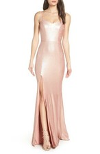 DRESS the POPULATION Rose Pink Sequin Embellished High Slit Maxi Gown M 6/8