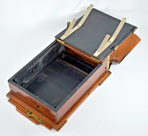 ANTIQUE CAMERA HALF PLATE FILM HOLDER with CHANGING BAG ATTACHED - Picture 4 of 11