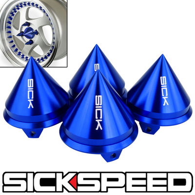 4 PC SPIKED CENTER WHEEL CAPS FOR TIRES/WHEELS/RIMS BLUE SPIKE CAP P11