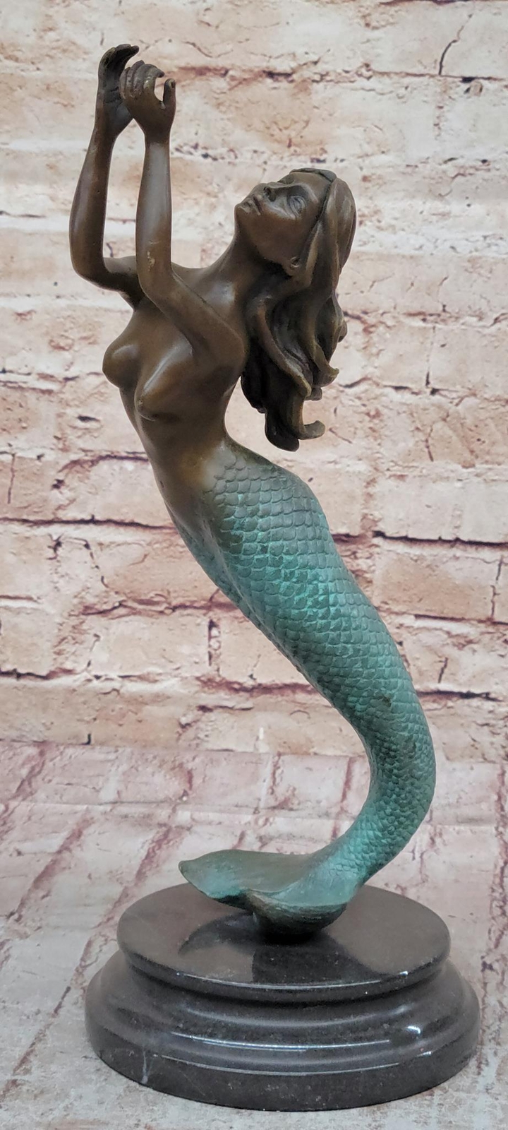 Art Deco Bronze Mermaid Sculpture 15 Inch Tall Nude Classic Statue