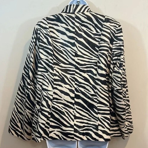 Elementz Jacket Womens 2X Plus Size Zebra Print Full Zip Shiny Office Casual - Picture 2 of 9