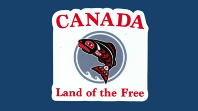 Kanada Sticker, Angeln, Canada Fishing, Salmon-Lachs Aufkleber 10 x 9,65 cm