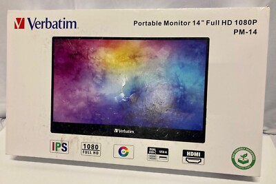 VERBATIM Portable Monitor, 14'' Full HD 1080P, Second Screen, NEW (open,dmgd bx)