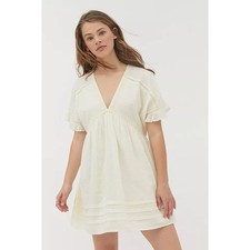 Urban Outfitters Venus Smock Mini Dress S Ivory Open Back Boho Cottagecore Soft