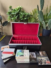 Vintage Cassette Storage Case w/ Cassette Tapes Lot Red Interior Box