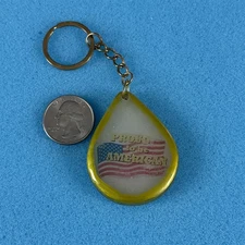 Proud To Be American Flag Handmade Hand Painted Keychain Key Ring 58370